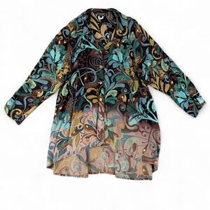 Citron Santa Monica Blouse Women M Multicolor Paisley Floral Sheer Tunic Top USA
